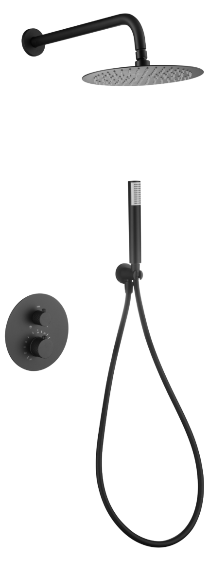 CONJUNTO DE DUCHA EMPOTRADO TERMOSTÁTICO NEGRO MATE SERIE GÉNOVA